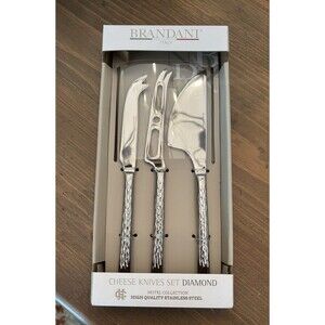 BRANDANI 3 PC CHEESE KNIFE SET DIAMOND PATTERN NEW IN BOX HOTEL COLLECTION